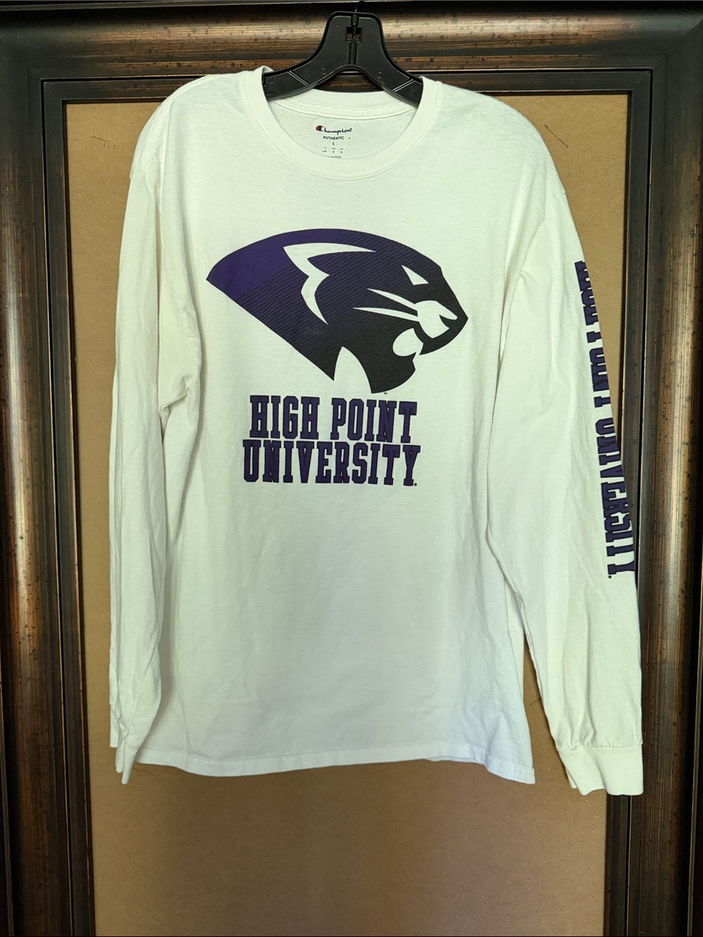 Champion High Point University Logo Long Sleeve Tee with Purple Panther
